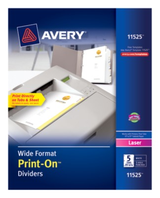 Wide Format Print-On Dividers, White, 5-Tab, 25-Set 11525