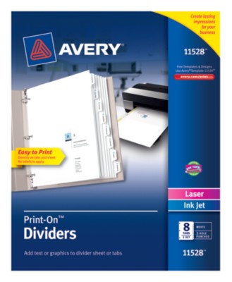 Print-On Dividers, 8 Tab, White Tab, Laser/ Ink Jet, 1 Pack 11528