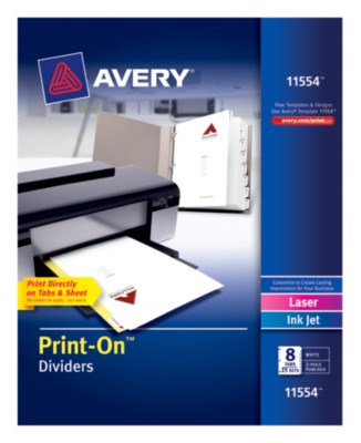 Print-On Dividers, White, 8-Tab, 25-Sets 11554