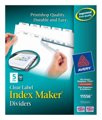 Index Maker(R) Clear Label Dividers w/ White Tabs, 5 Tab, 50 sets 11556