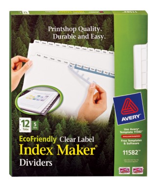 EcoFriendly Index Maker(R), White 12 Tab with Clear Labels, 5 sets 11582