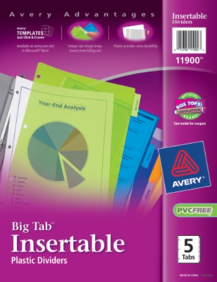 Big Tab Plastic Insertable Tab Dividers 11900