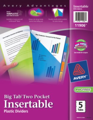 Big Tab Plastic Double Pocket Insertable Tab Dividers 11906
