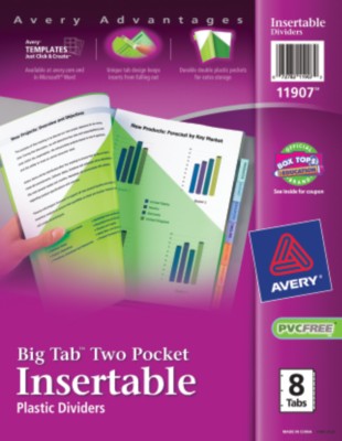 Big Tab Plastic Double Pocket Insertable Tab Dividers 11907