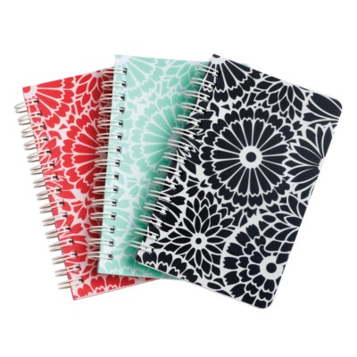 MSHO - Spiral Notebook, 3-1/2"x5-1/2", Floral Design, Assorted (Black, Red, Blue) 14897