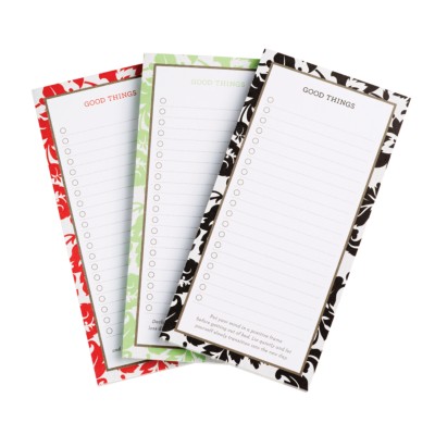 MSHO - Good Things Note Pad, 3-1/2"x7", Damask Design, Assorted (Black, Green, Red) 14930
