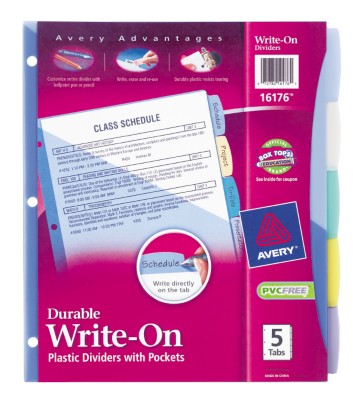Plastic Durable Write-On Dividers with Pockets 16176