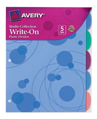 Studio Collection Write On Tab Dividers, Bubbles Design, 5 Tabs 17172