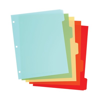 MSHO Standard Size 5 Tab Plastic Write on Dividers, Bright Multi-Colors, Classic Tab Shape 21122