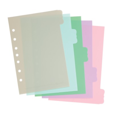 MSHO Mini 5.5" X 8.5" 5-Tab Plastic Write-On Dividers, Pastel Multi-Colors, Flourish Tab Shape 21129