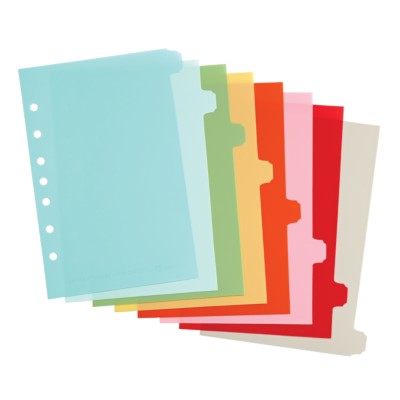 MSHO Mini 5.5" X 8.5" 8-Tab Plastic Write-On Dividers, Bright Multi-Colors, Classic Tab Shape 21133