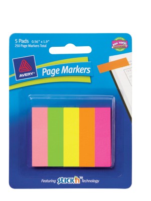 Page Markers 1/2", Bright Colors, 5-Pack, 50 Sheets/Pad 22549