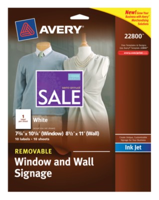 White Removable Window and Wall Signage, InkJet, 8-1/2"x11", 1up, 10 sheets 22800