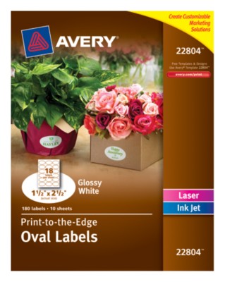 Easy Peel(R), Permanent, Glossy White Oval Labels, Laser/InkJet, 1-1/2"x2-1/2", Print-To-The-Edge 22804