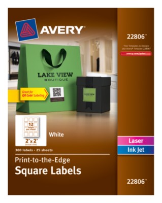 Square Label, White, Permanent, Inkjet/Laser 2"x2" 12 up, 25 sheets 22806