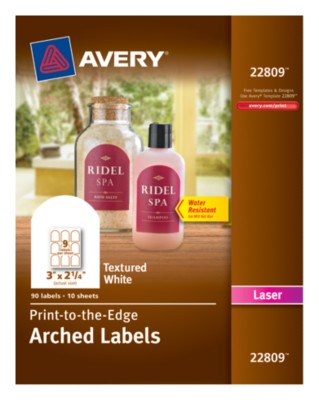 Textured Arched Labels, Laser, 3" x 2-1/4", White, Print-To-The-Edge, 9up 10shts 22809
