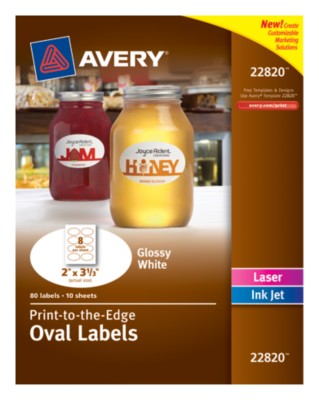 Glossy White Oval Label, 2"x3-1/3", Dual Tech, Print-to-the-Edge, Permanent, 8up 10sht 22820