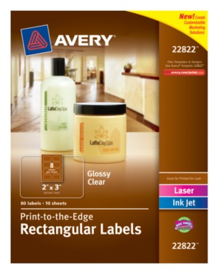 Glossy Clear Rectangular Labels, 2"x3", Permanent, Laser/InkJet, Easy Peel, 8up 10 shts 22822