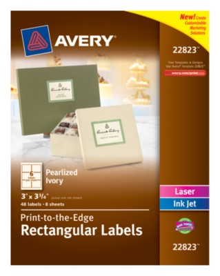 Pearl Finished Rectangular Labels, 3"x3-3/4", Ivory, Laser/InkJet, Permanent, PTTE, 6up 8 shts 22823
