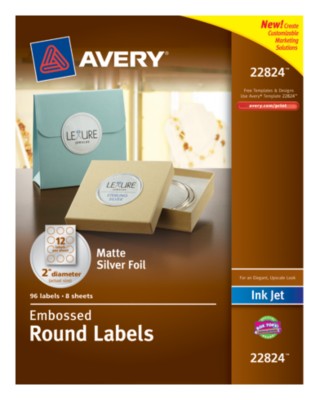 Foil Embossed Round Label, 2" diameter, Silver, InkJet, Permanent. Easy Peel, 12up 8 shts 22824
