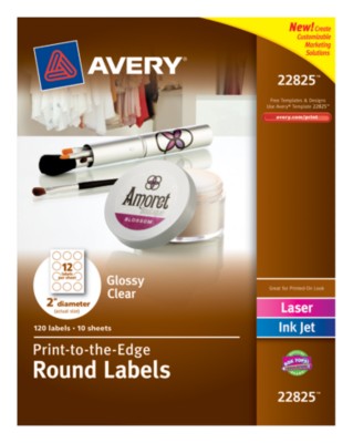 Glossy Clear Round Labels, 2" Diameter, Laser/InkJet, Permanent, Easy Peel, PTTE 12up 10 shts 22825