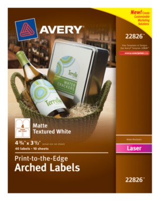 White Textured Arched Labels, 4-3/4"3-1/2", Permanent, Laser, 4 up 10 shts 22826