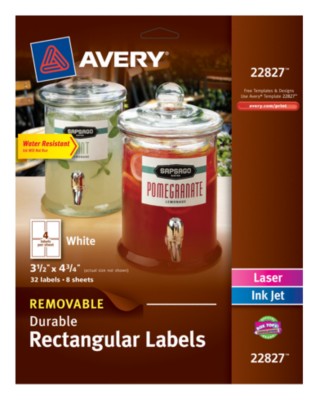 White Durable Labels, 3-1/2"x4-3/4", Laser/InkJet, TrueBlock, Removable, PTTE, 4up 8shts 22827