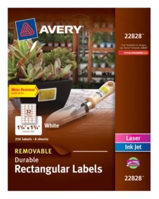 White Durable Pricing Labels, 1-1/4"x1-3/4", Laser/InkJet, Removable, TrueBlock, 32up 8shts 22828
