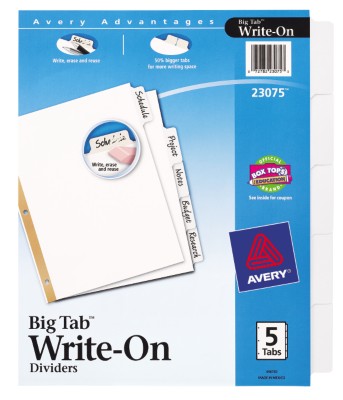 Big Tab Write-On Dividers with Erasable Laminated Tabs 23075