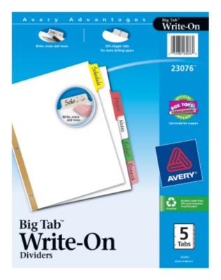 Big Tab Write-On Dividers with Erasable Laminated Tabs 23076