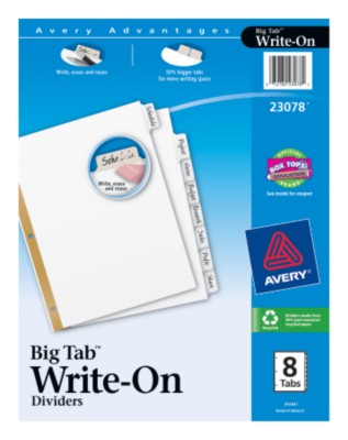 Big Tab Write-On Dividers with Erasable Laminated Tabs 23078