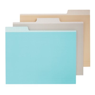 6 File folders, Assorted Colors - Blue, Gray, Cappucino, 9.5"x11.5" 24518