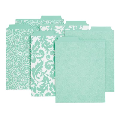 6 Vertical File Folders, Assorted Patterns-Wave, Aster, Damask (Blue), 9-1/8"x12" 24531