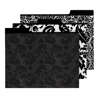File Folders, Assorted Patterns-Wave, Aster, Damask, (Black), 11-1/2" x 9-1/2" 24536