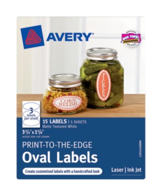 Matte Textured White Print-To-The-Edge Oval Labels, 3-Up 5 Sheets 41458