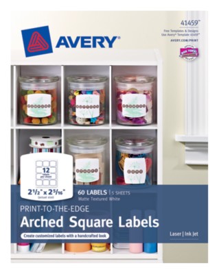 Matte Textured White PRINT-TO-THE-EDGE Square Labels, 12Up, 5 Sheets 41459
