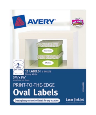 Glossy White Print-To-The-Edge Oval Labels, 3Up, 5 Sheets 41460
