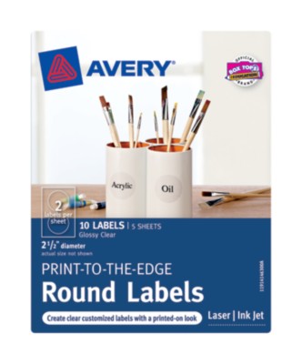 Glossy Clear Print-To-The-Edge Round Labels, 2Up, 5 Sheets 41463