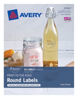 Glossy Clear PRINT-TO-THE-EDGE Round Labels, 12Up, 5 Sheets 41464