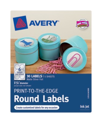 Matte Silver Foil Print-To-The-Edge Round Labels, 6Up, 5 Sheets 41465
