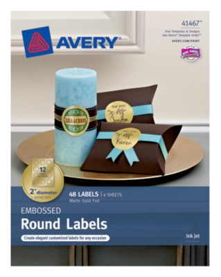 Matte Gold Foil Embossed Round Labels, 12Up, 4 Sheets 41467