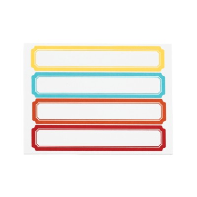 MSHO File Folder Label Pads, Classic, 9/16"x3-1/2", Asstd Bright Hues, Yellow, Blue, Orange, Red 4up 72459