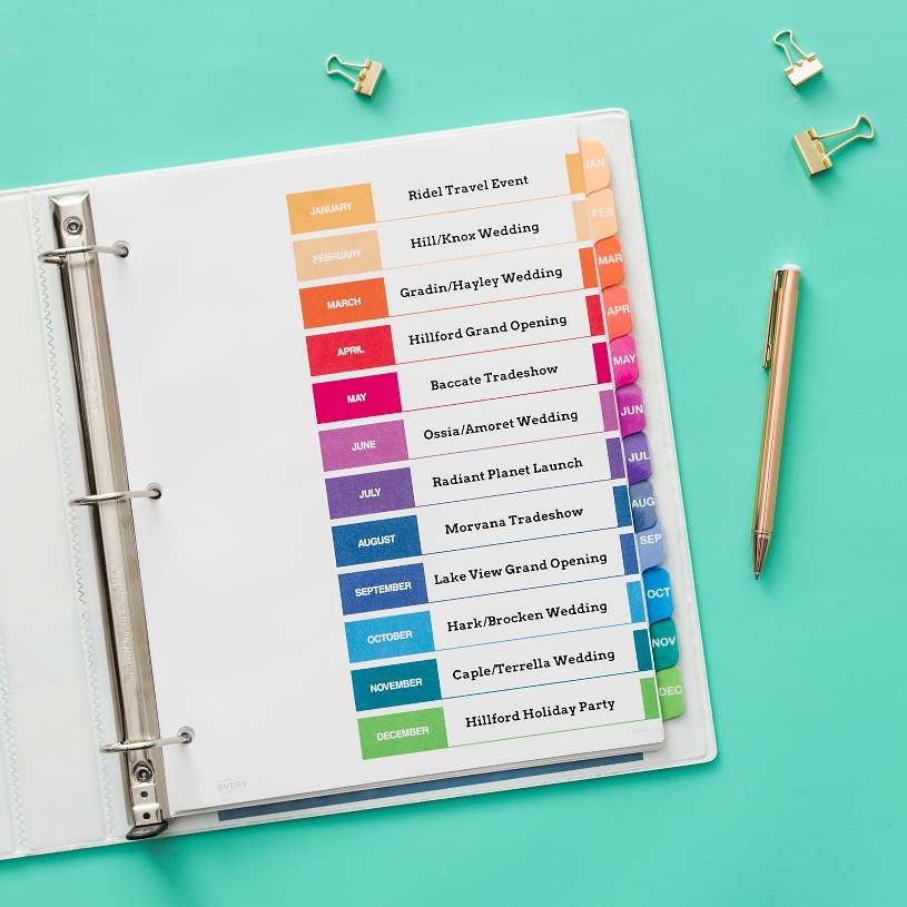 Organize binder contents quickly and easily with Avery Ready Index Dividers