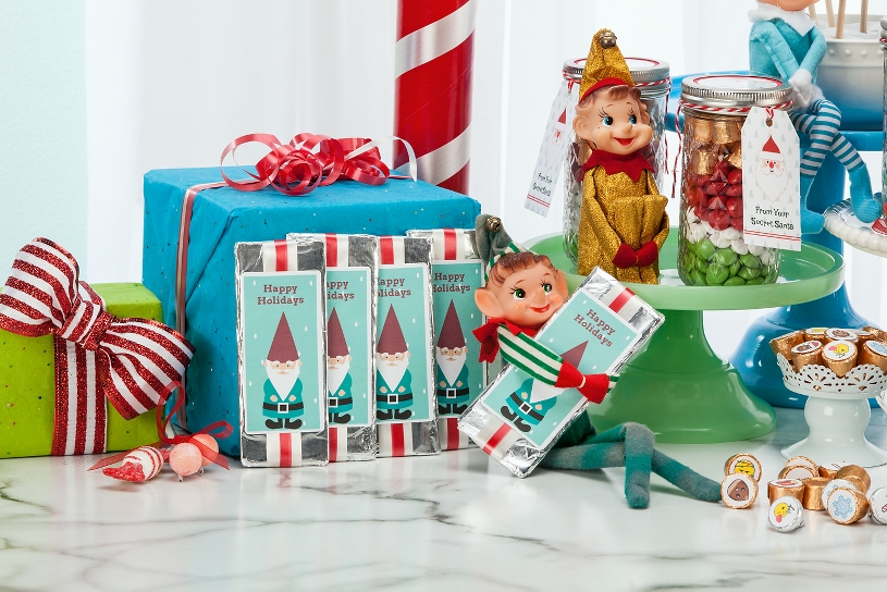 Candy decorating with rectangular shipping labels