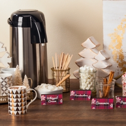 Invite your shopping guests to enjoy a complimentary wintertime refreshment! Set up a hot chocolate bar in your store and add custom Avery Tent Cards to identify all the delightful toppings.