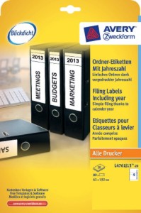 Etiquetas para archivadores, lomo ancho, pre-impresas para 2013
