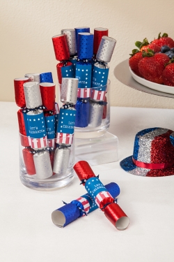 Custom popper stickers made Avery Square Labels and the “Election Stars and Stripes” design in Avery Design & Print.