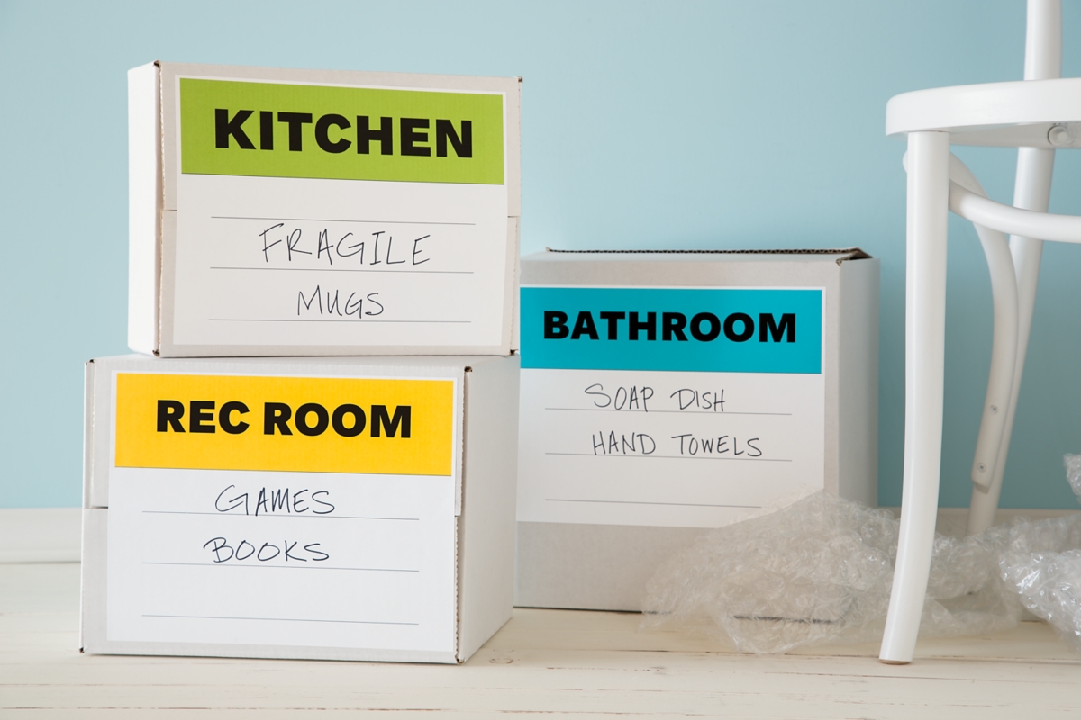 Label boxes by room.