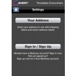 Avery Templates Everywhere Settings Screen
