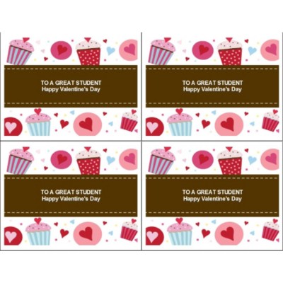 Valentine Cupcakes on Postcard - 4 per sheet, Wide